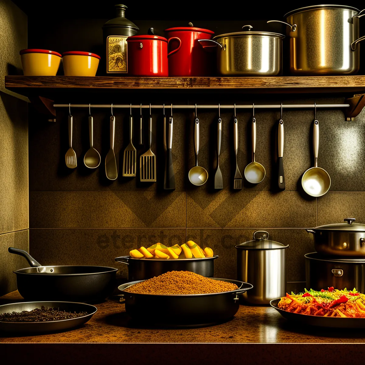 Picture of Sleek Kitchen Appliance Trio: Stove, Waffle Iron, Espresso Maker