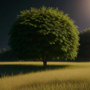 Serene Landscape: Meadow with Willow Trees