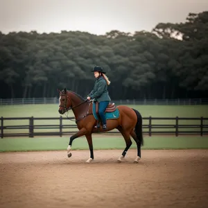 Graceful Thoroughbred Horse Vaulting with Rider