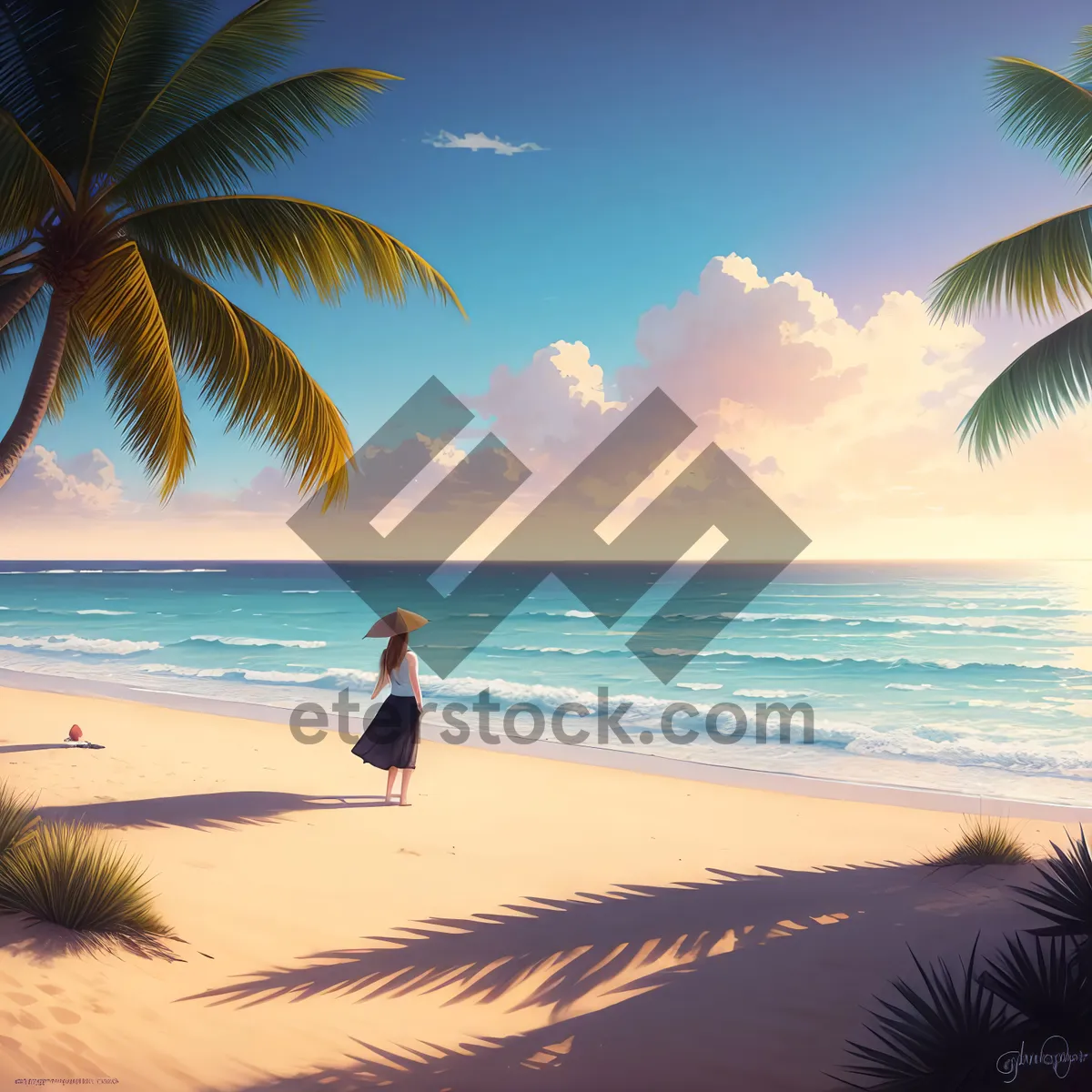 Picture of Serene Tropical Beachscape with Palm Trees