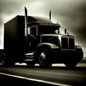 Speeding Cargo Truck on Highway with Cloudy Sky