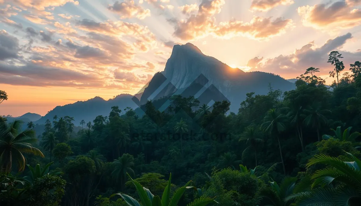 Picture of Sunset over mountain landscape in summer park