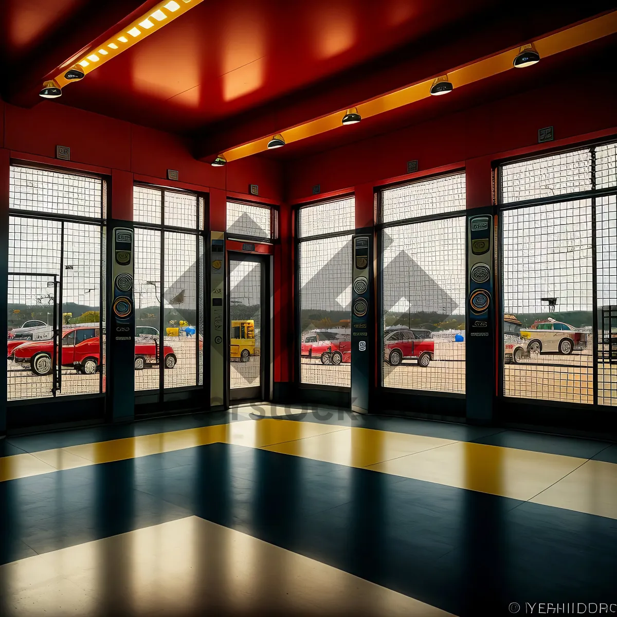 Picture of Modern glass-walled subway station interior