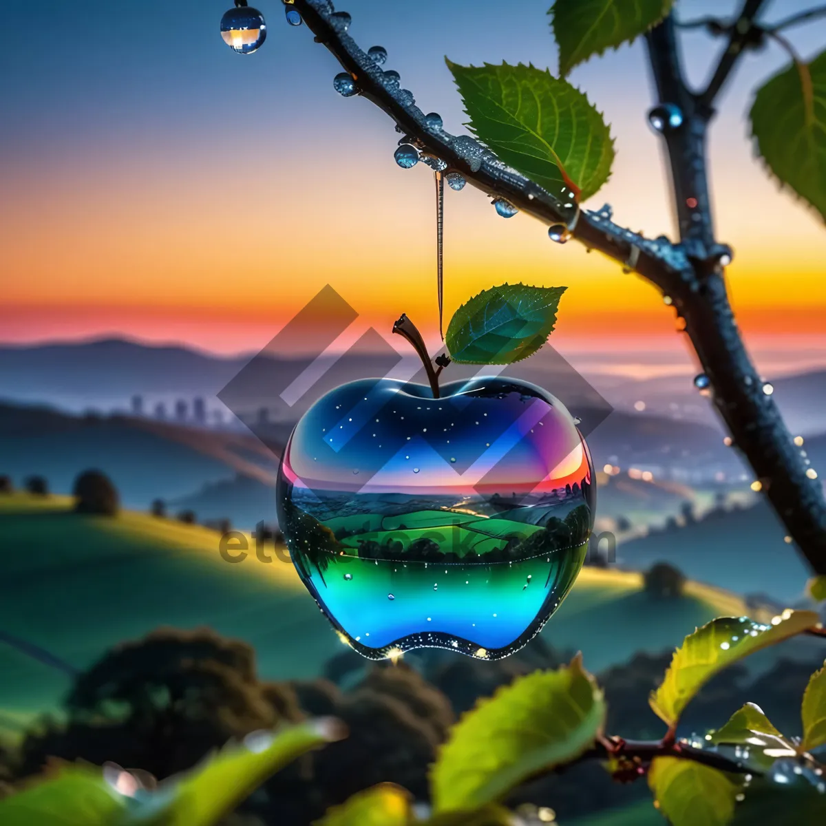 Picture of Fresh Organic Apple on Tree in Fruit Grove