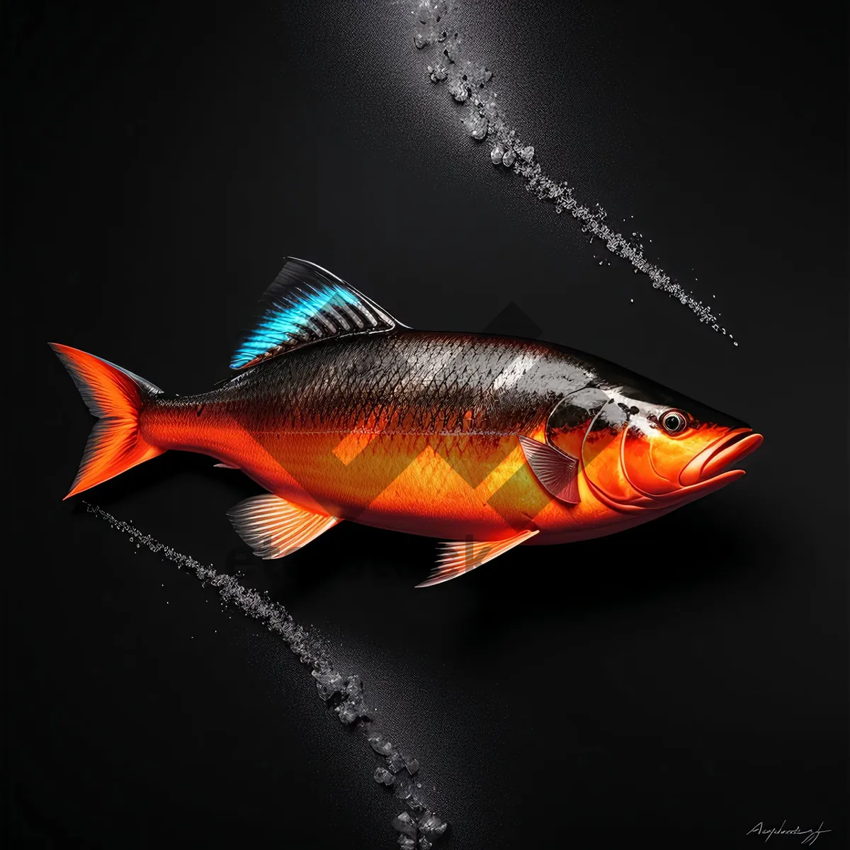 Picture of Colorful Finned Fish Swimming in Aquarium