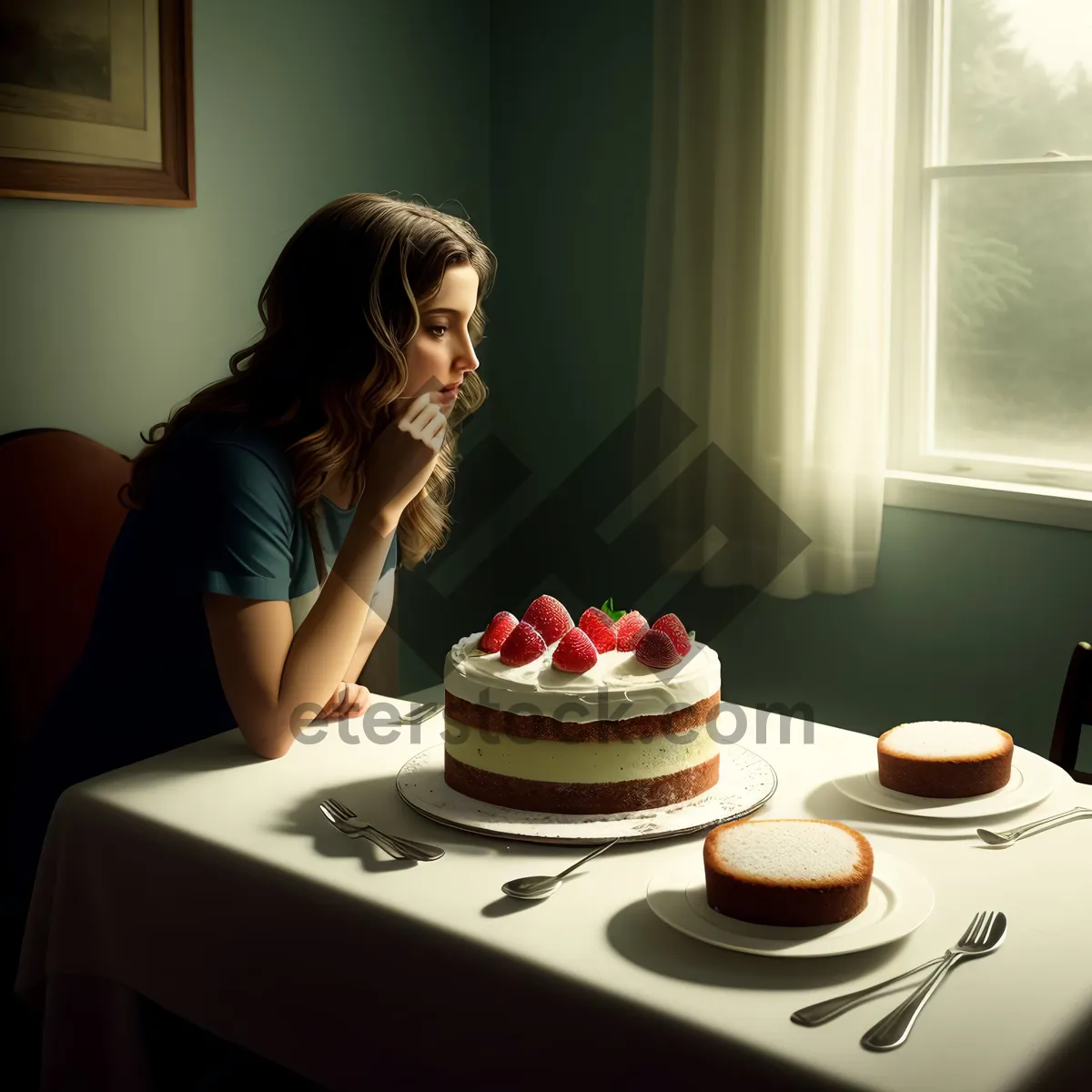 Picture of Happy adult enjoying breakfast at restaurant table