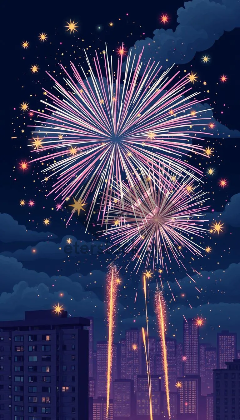 Picture of Colorful Firework Display in the Night Sky