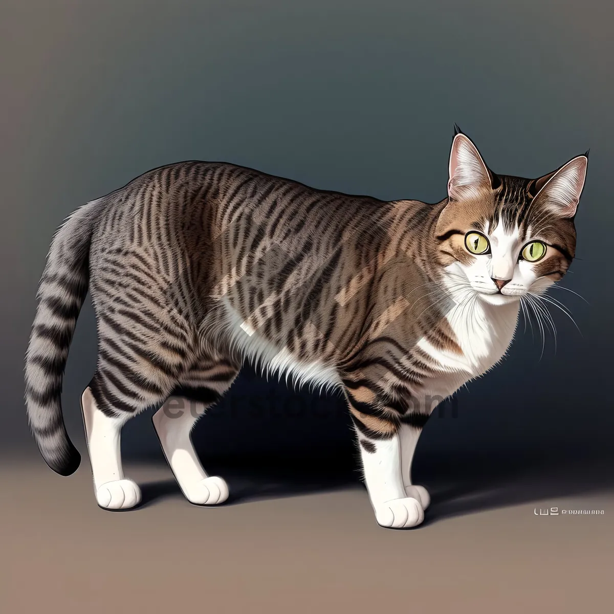 Picture of Curious Fluffy Feline Portrait: Striped Domestic Cat
