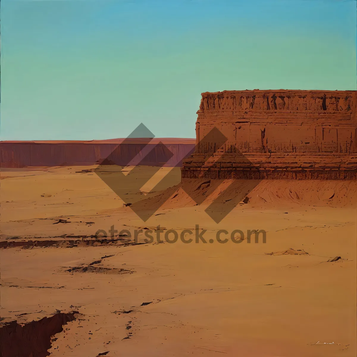 Picture of Desert Fortress: Ancient Stone Castle Surrounded by Sand