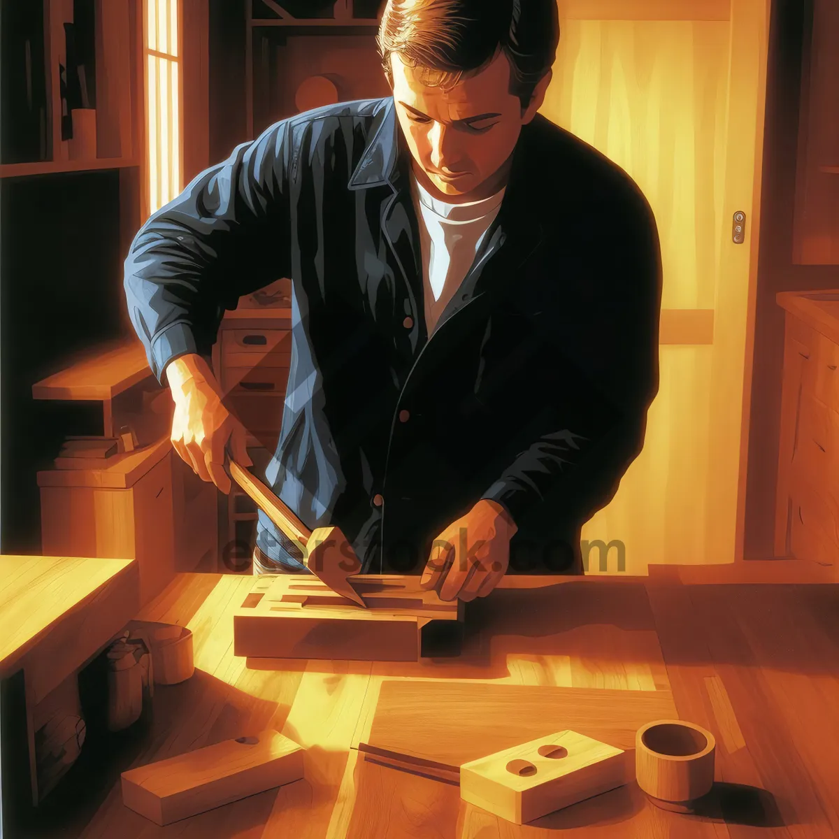 Picture of Professional man playing marimba in office