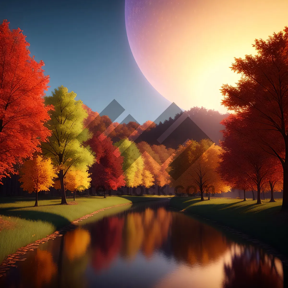 Picture of Vibrant Autumn Sunset over Scenic Countryside