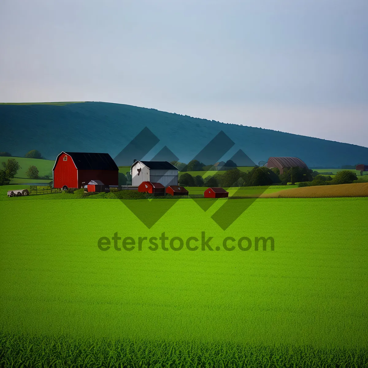 Picture of Serene Field with Hovercraft in Sunny Pasture