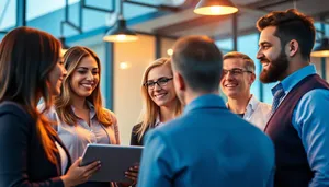 Group of professionals working together in office with laptop