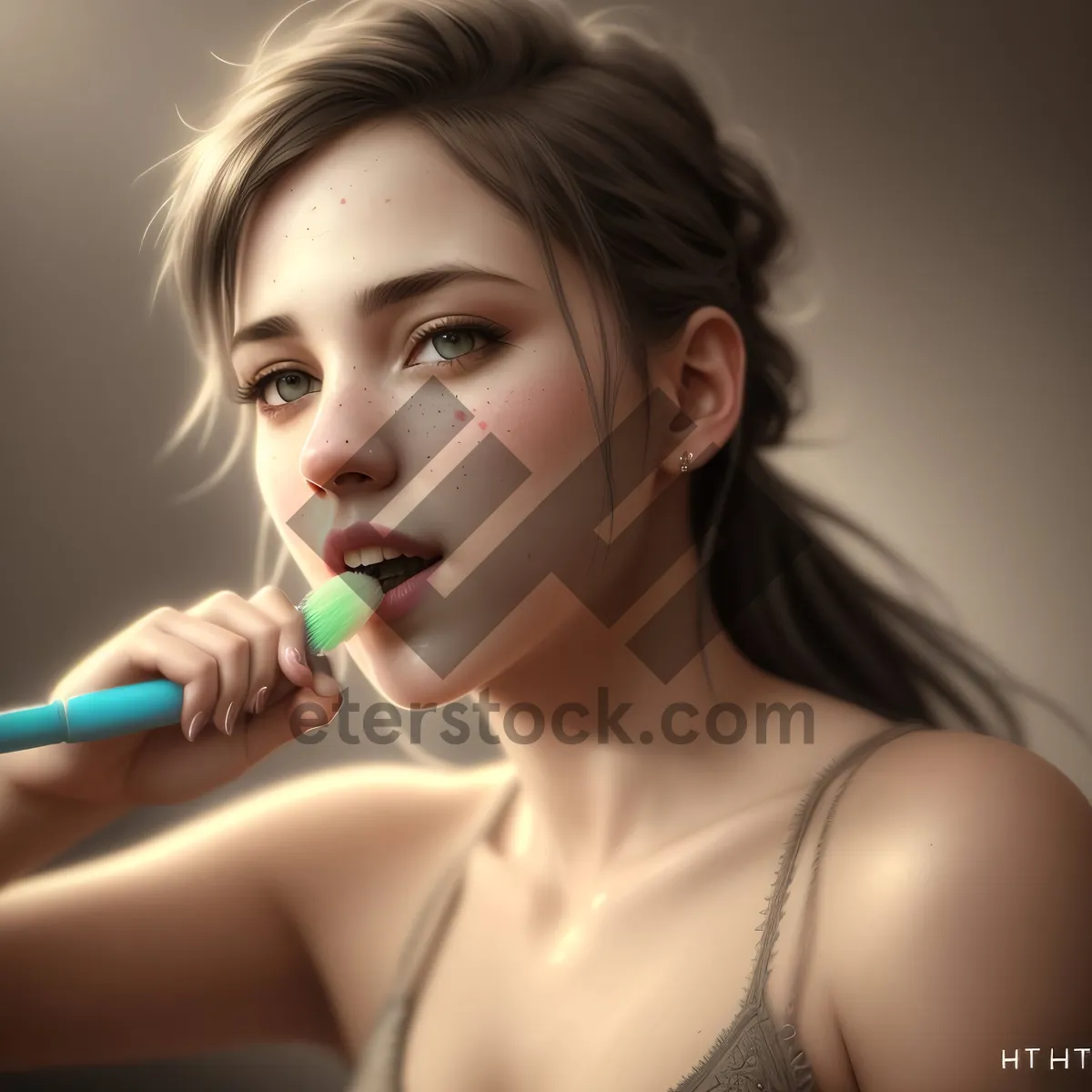 Picture of Fashionable Smiling Lady with Brush and Lipstick