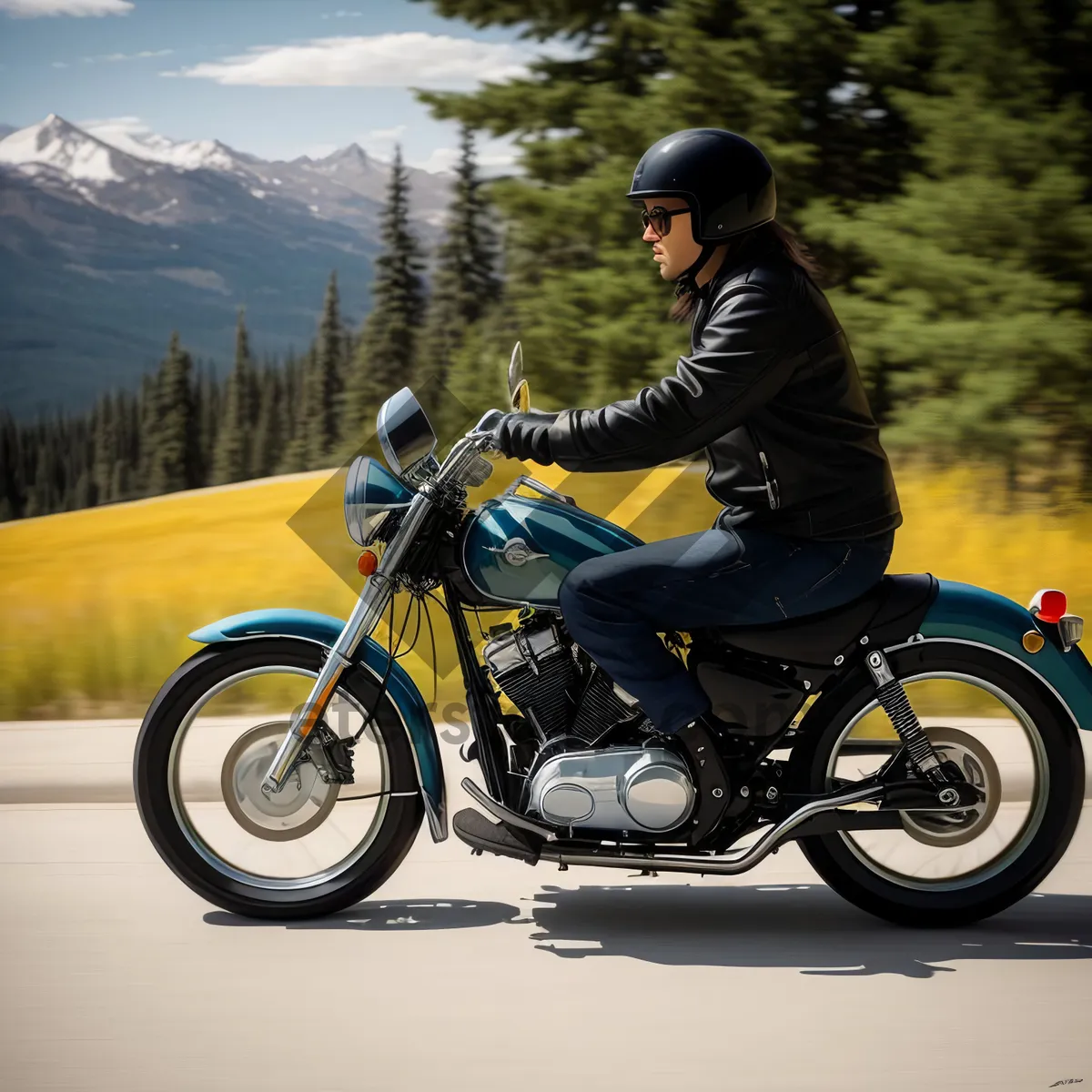 Picture of Fast Motorcycle Rider in Safety Helmet