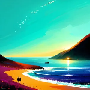 Vibrant Coastal Sunset with Waves