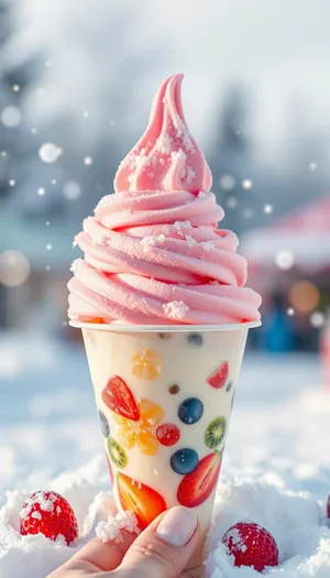 Pink Strawberry Ice Cream Cone Treat