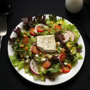 Fresh and healthy vegetable salad with delicious dressing