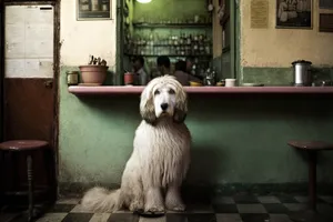 Adorable golden retriever puppy, cute domestic pet friend