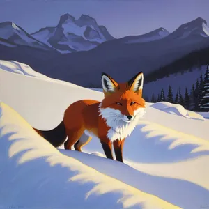 Majestic Snow-Covered Alps with Red Fox