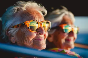 Fashion model wearing stylish sunglasses with a smile.