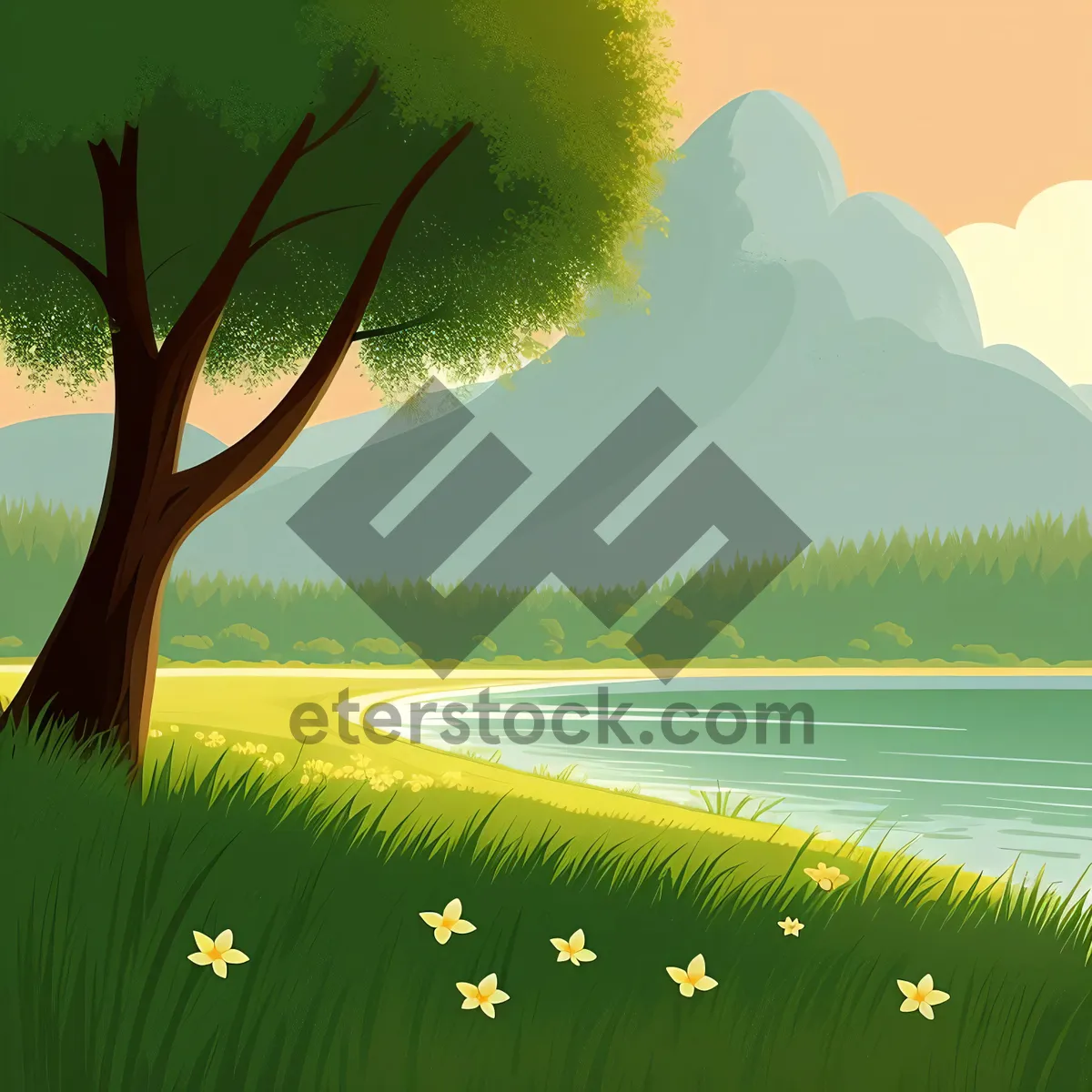 Picture of Serene Spring Meadow Under Sunny Sky