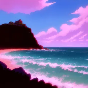 Serene Coastal Sunset over Pristine Beach