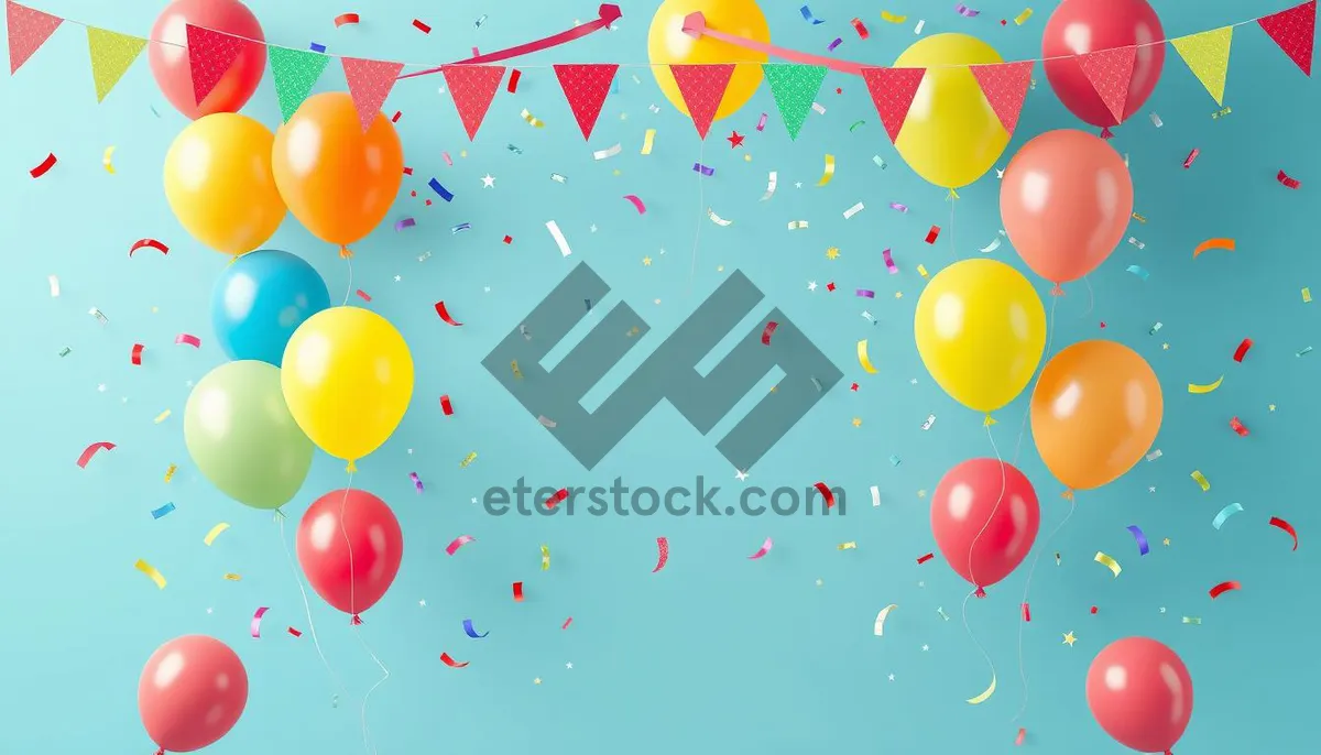 Picture of Colorful birthday party decorations and gifts with balloons.