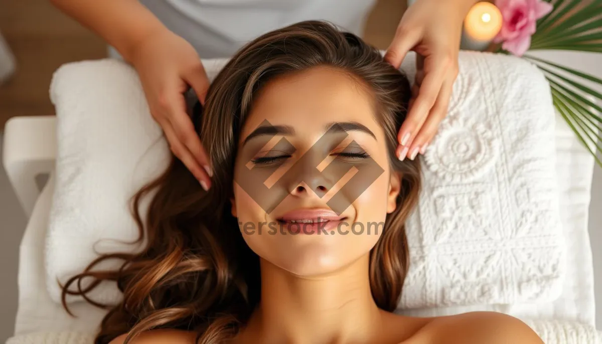 Picture of Happy attractive lady smiling in relaxing spa treatment