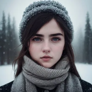 Happy Smiling Child in Winter Hat and Scarf