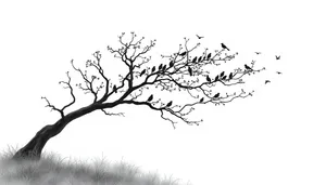 Black winter tree silhouette design with branch tracing.
