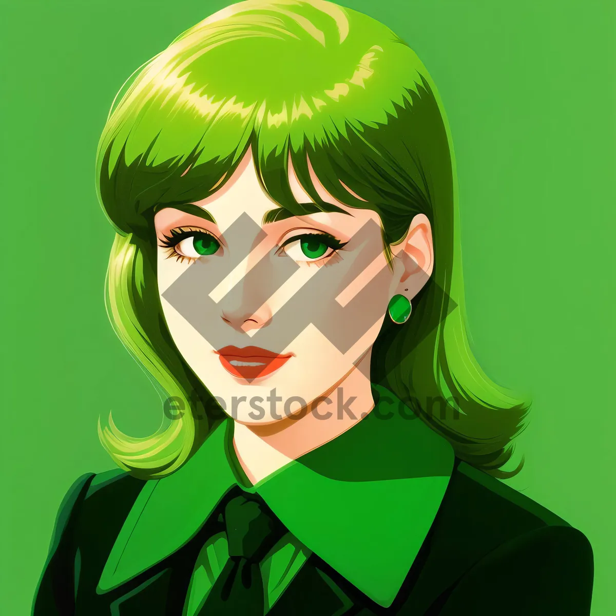 Picture of Flirty Cartoon Girl with Shoulder-Length Hair