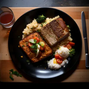 Spicy Grilled Beef Salad with Fresh Vegetables on Plate