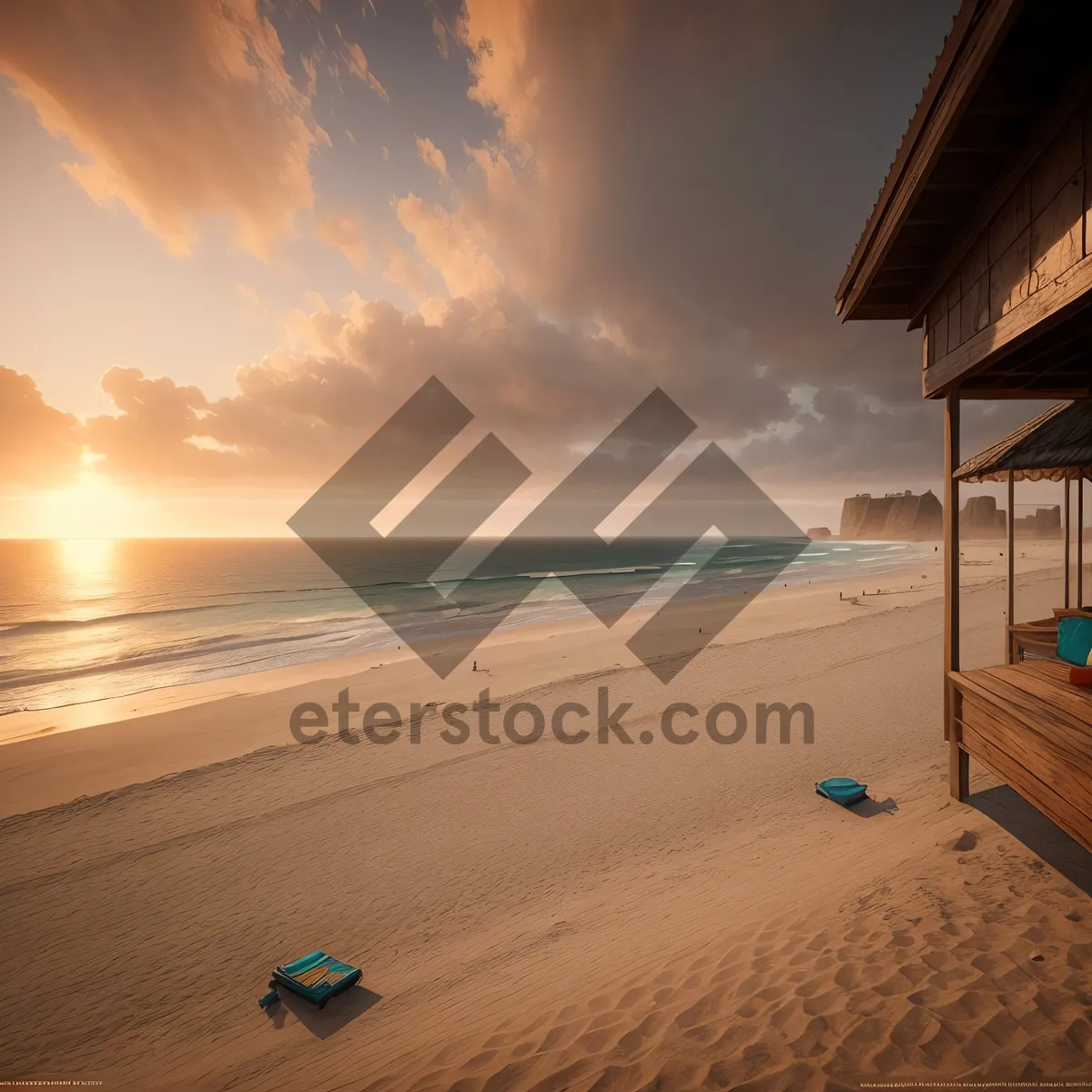 Picture of Serene Sunset Beachscape: Tranquil Tropical Coastline