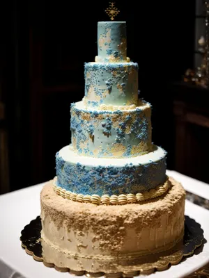 Delicious cake at bakery with fountain fixture