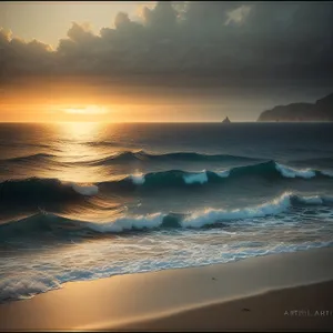 Serene Sunset Over Ocean Waves