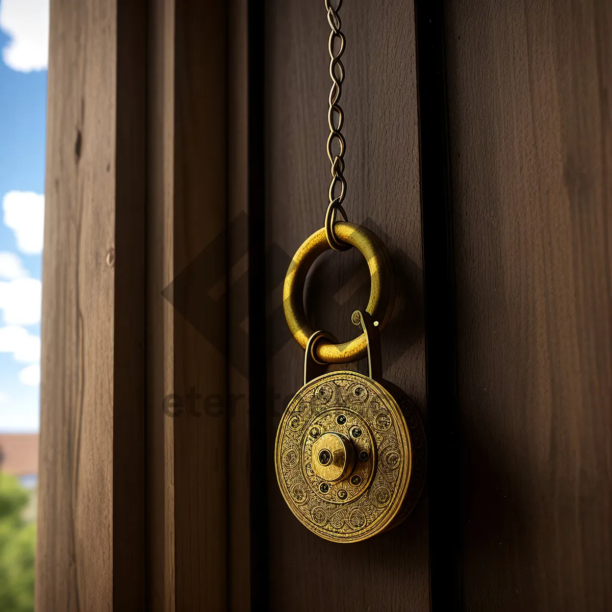 Picture of Antique Gold Padlock with Ornate Metal Chain