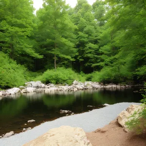 Serene Waterfall Flowing Through Lush Forest