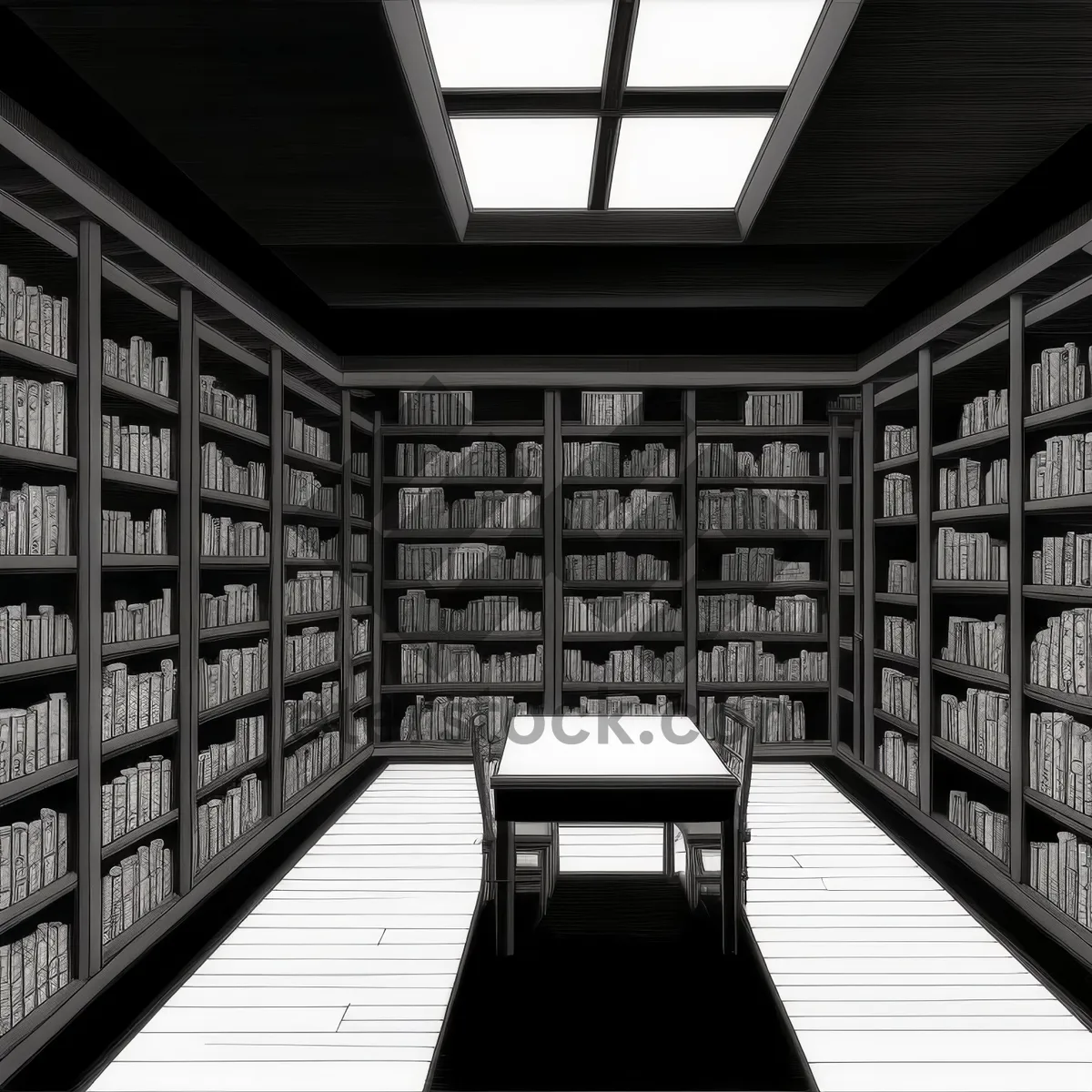 Picture of Modern library interior with books and bookshelves.