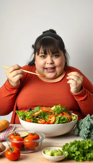 Happy child eating fresh vegetable salad for lunch