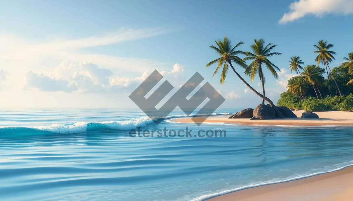 Picture of Tropical Beach Paradise with Palm Trees and Turquoise Water