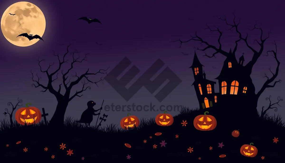 Picture of Spooky Night Sky Silhouette Over Cemetery