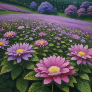 Close-up of vibrant pink daisy flower in garden