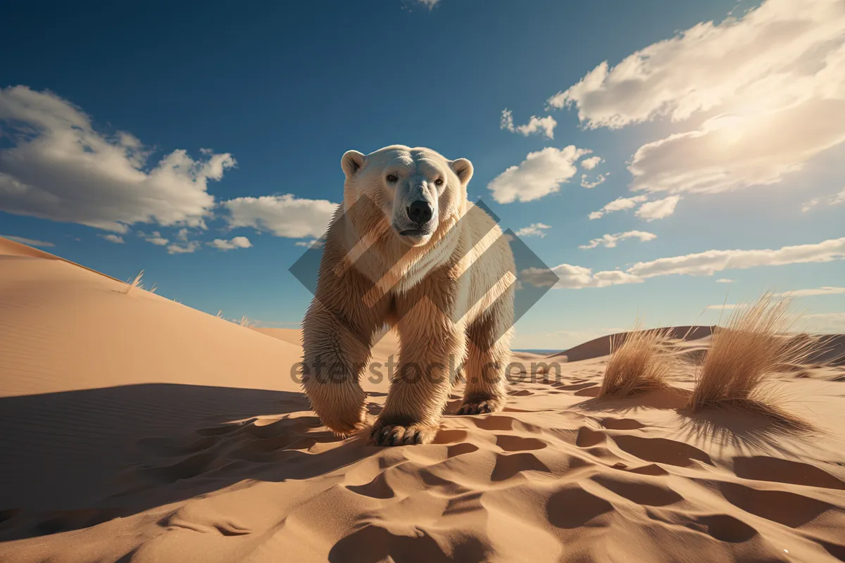 Picture of Arctic bear on snowy landscape by the sea shore.