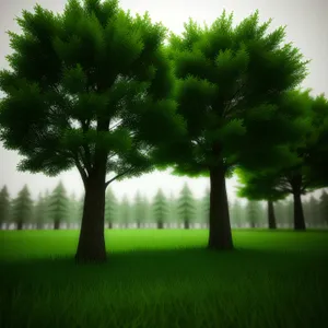 Serene Summer Landscape Under Majestic Oak Tree