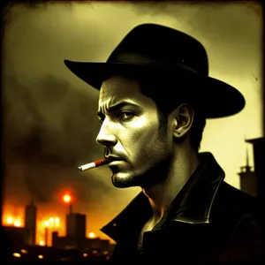 Sexy Cowboy: Attractive Man with Black Cowboy Hat and Cigarette