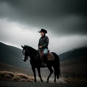 Sunset Cowboy Riding Horse in Equine Sport