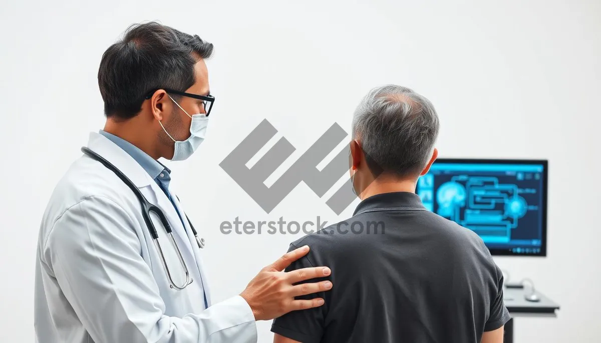 Picture of Smiling male doctor in professional medical setting.