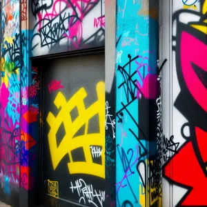 Graffiti-Adorned Window and Vibrant Pop Art Vending Machine