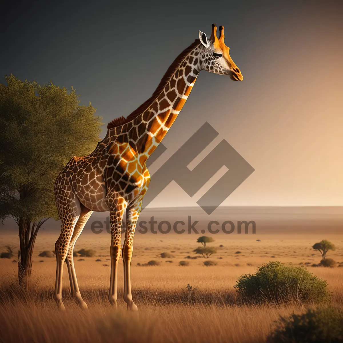 Picture of Majestic African Giraffe Strolling Through Wildlife Reserve